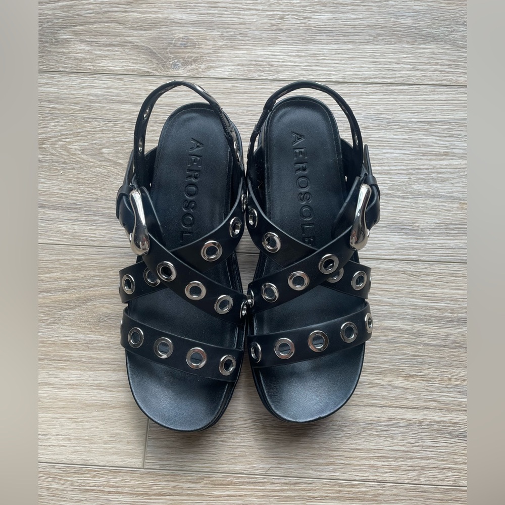 AEROSOLES Black Platform Sandals - Picture 4 of 7